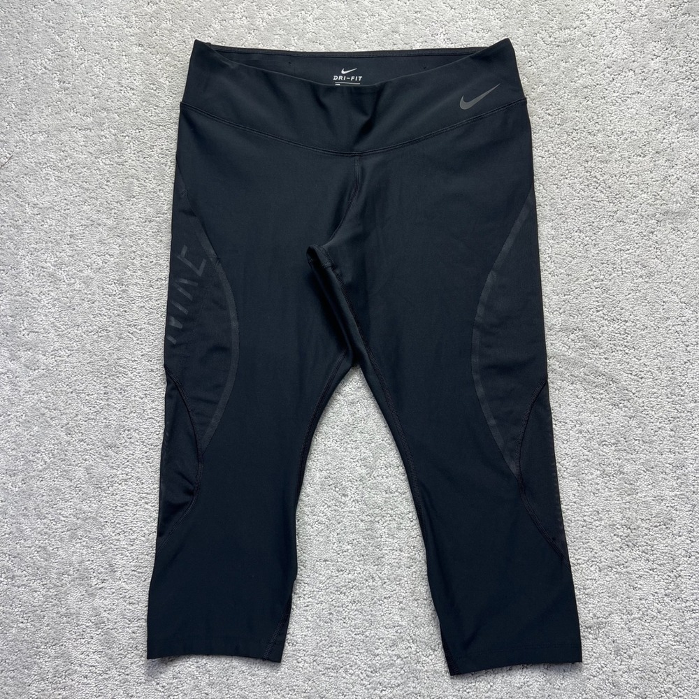 Nike Legend Dri-Fit Leggings Womens XL Black Cropped Mesh Panels Performance